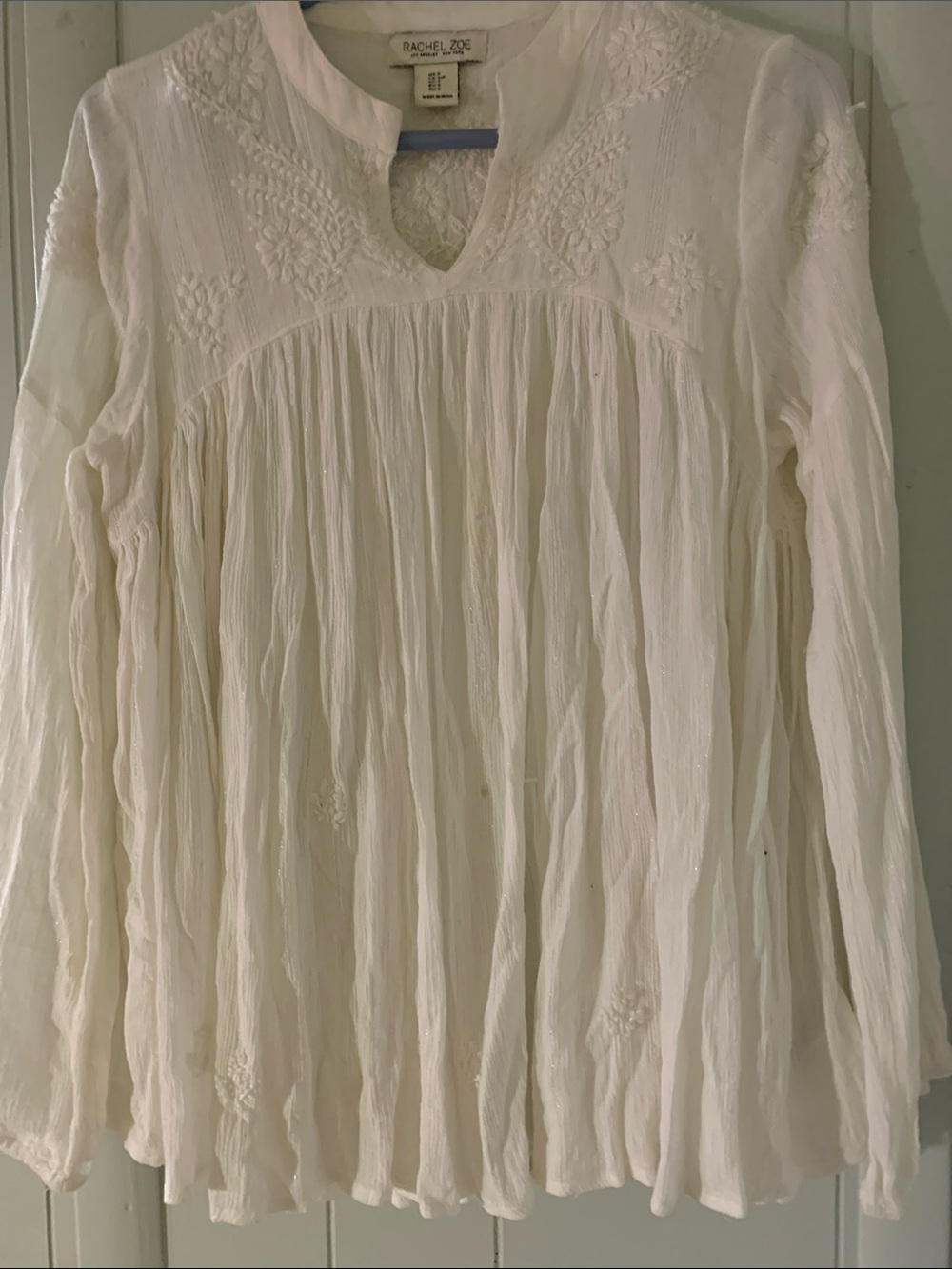 Rachel Zoe Ivory Embroidered Peasant Tunic Top Sz S fits to M